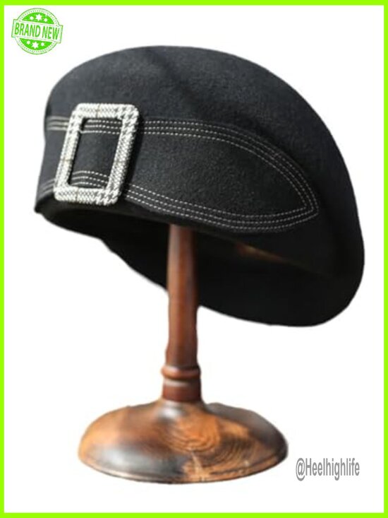 Vintage Wool Felt Beret with Pearl Bow, Adjustable Fedora for Weddings main image 7